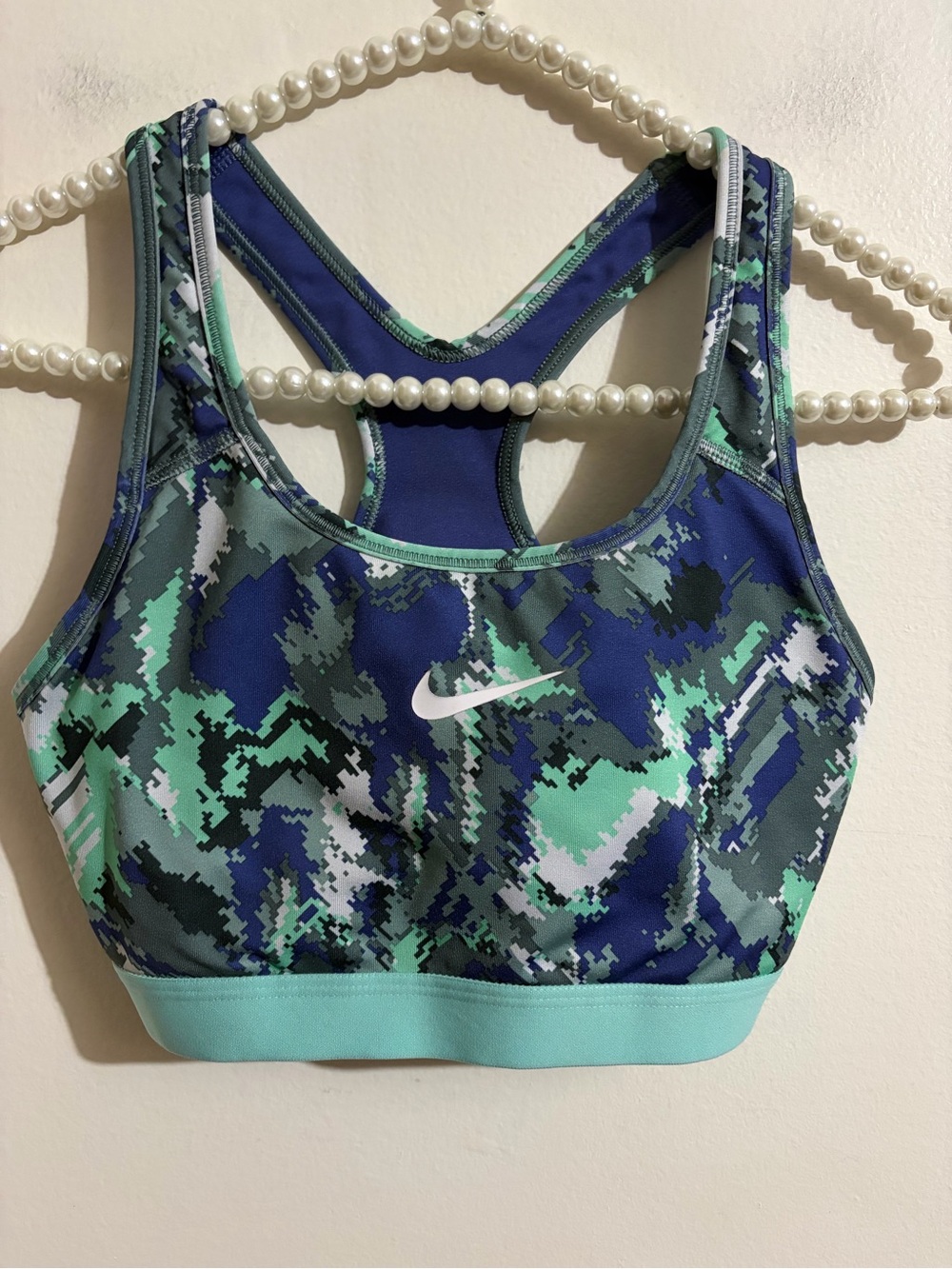 Nike Women's Blue Mint Camo Racerback Sports Bra